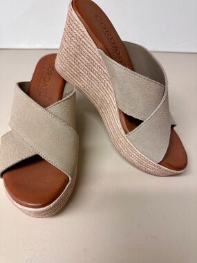 Cordani Light Beige Suede Crisscross Espadrille Wedges